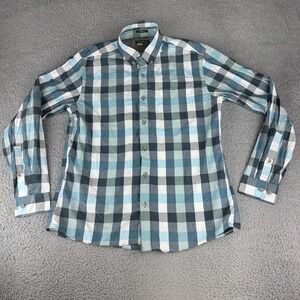 Eddie Bauer TraveX‎ Shirt Mens Large Blue Plaid Classic Fit Dress Button Down